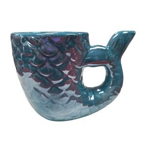 Iridescent Mermaid Tail Mug Ceramic Coffee Cup Embossed Scales